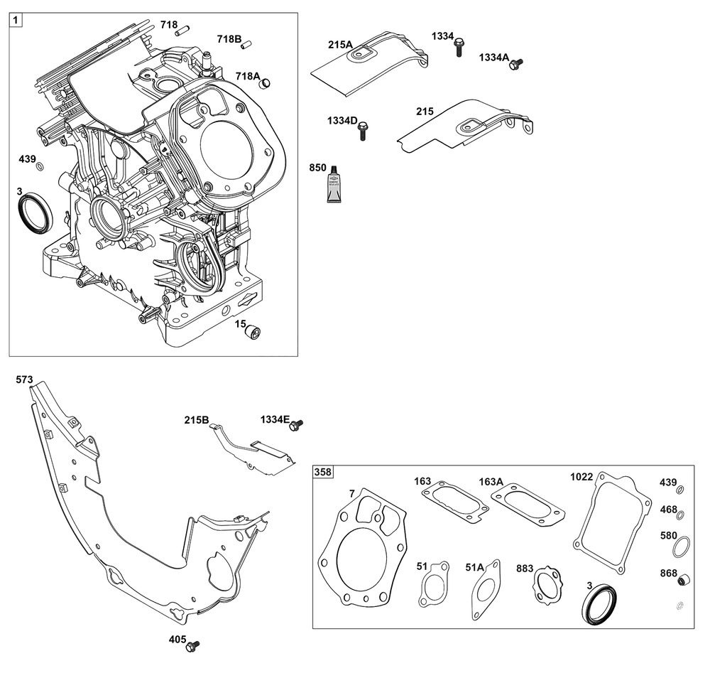 Cylinder Group Diagram and Parts List for 61G477-0106-J1  Briggs and Stratton Engine